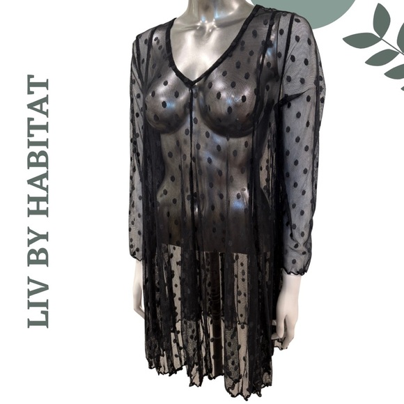 🛍️3/$40 LIV BY HABITAT | Sheer Mesh Polka Dot Tunic Long Sleeve Size Small - Picture 2 of 5